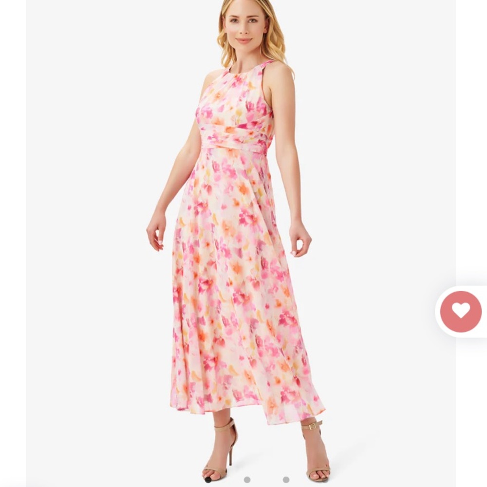 Adrianna Papell Flora Print Chiffon Halter Midi Dress